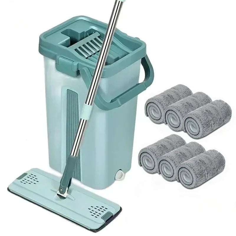 Flat Squeeze Mop with Bucket, Easy Wring, All-Purpose Floor Cleaning, Microfiber Pads, Wet or Dry,for Hardwood & Laminate Floors