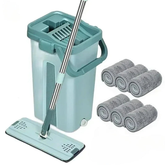 Flat Squeeze Mop with Bucket, Easy Wring, All-Purpose Floor Cleaning, Microfiber Pads, Wet or Dry,for Hardwood & Laminate Floors