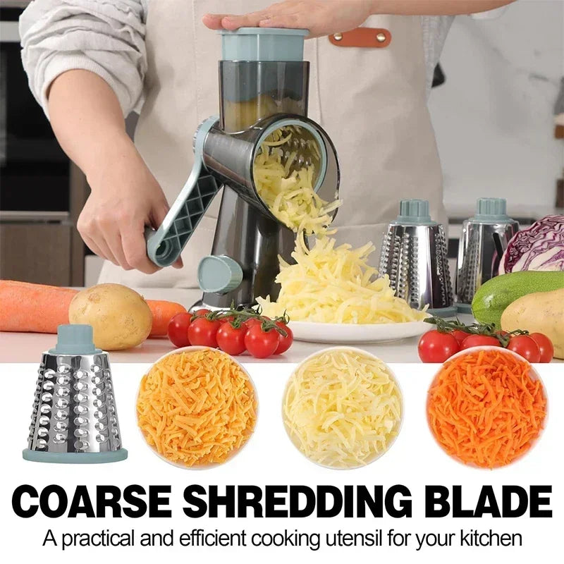 2025 3-in-1 Rotary Cheese Grater Multifunctional Manual Veg Slicer Nut Grinder Kitchen Essential Tool