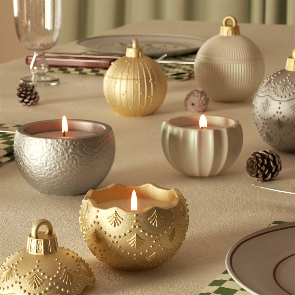 Twinkle Bauble Candle Jar Concrete Jesmonite Silicone Mold 4 oz Candle Refill Mold Christmas Home Decoration