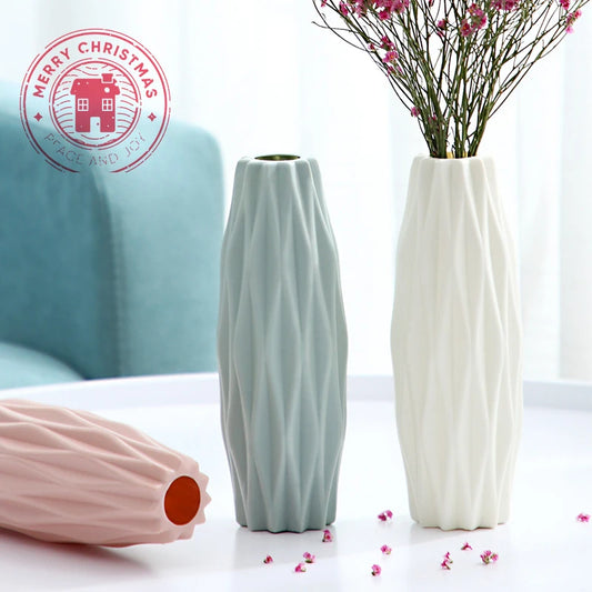 NEW 21cm Modern Flower Vase White Pink Green Plastic Vase Nordic Home Living Room Decoration Ornament Flower Arrangement Decor