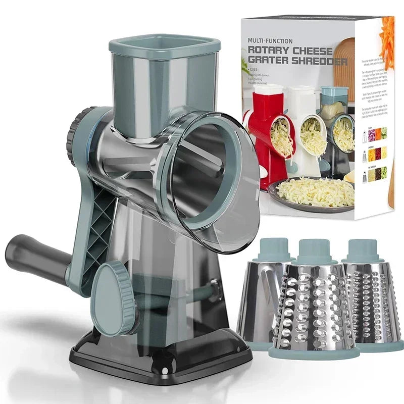 2025 3-in-1 Rotary Cheese Grater Multifunctional Manual Veg Slicer Nut Grinder Kitchen Essential Tool