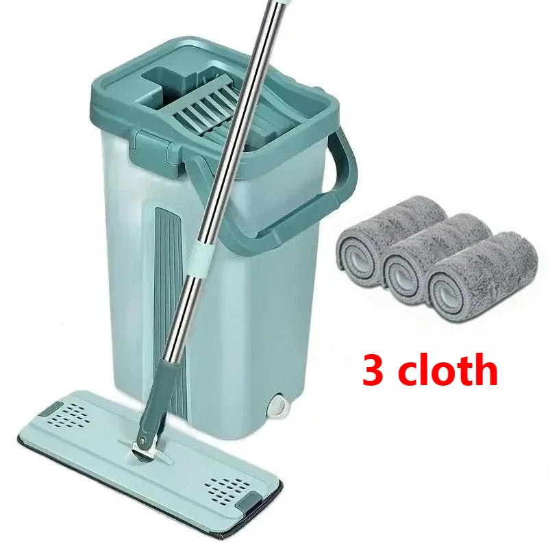Flat Squeeze Mop with Bucket, Easy Wring, All-Purpose Floor Cleaning, Microfiber Pads, Wet or Dry,for Hardwood & Laminate Floors