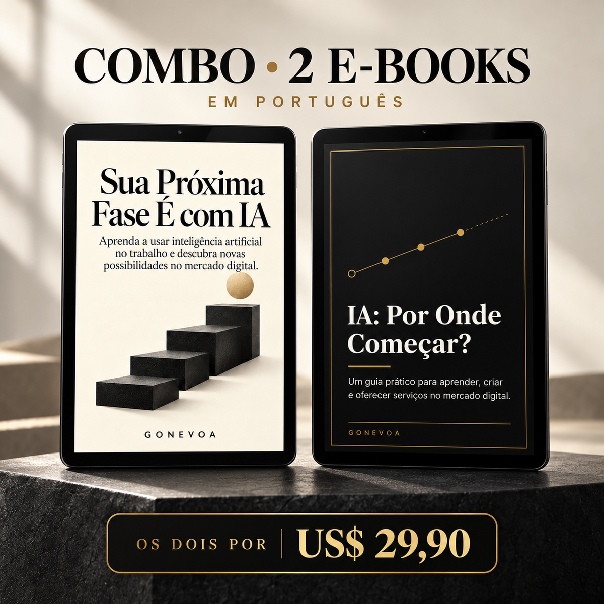 Combo: Sua Próxima Fase É com IA em creme e IA: Por Onde Começar? em preto — US$ 29,90