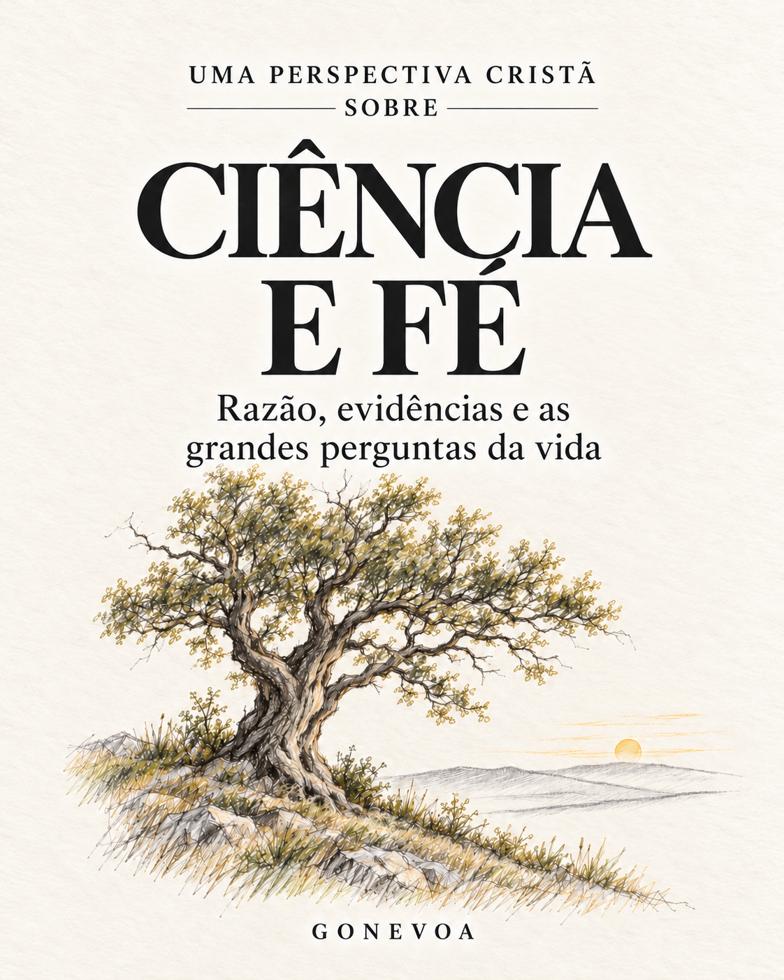 Capa de Uma Perspectiva Cristã sobre Ciência e Fé, com árvore desenhada a lápis sobre papel creme.